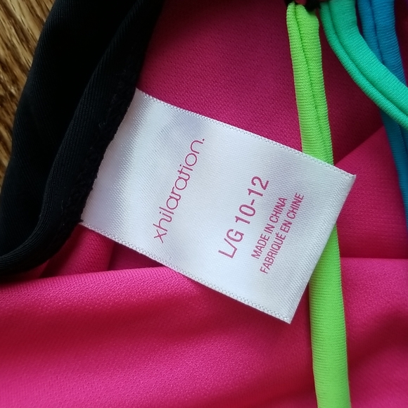 (10-12) Xhilaration Cheetah Print One Piece Swimsuit Rainbow Leopard Neon - Picture 3 of 5